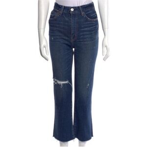 Moussy Rhode Ripped Flare Crop Raw Hem Blue Jeans size 25
